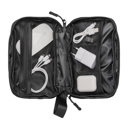 Tech organizer made of R-PET 900D with inside pockets and zipper closure