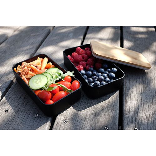 Bento 'Nagano', noir, avec couvercle en bambou Bento 'Nagano', noir, avec couvercle en bambou