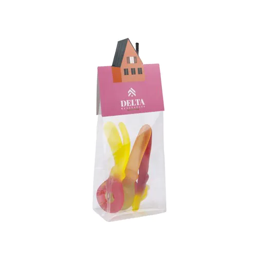 Block bag with header card in your own shape and 50 grams of candy