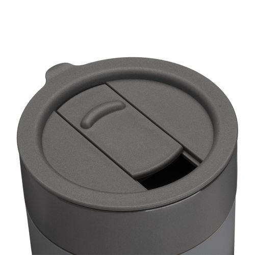 300 ml silicone-coated ceramic mug. Removable PP cap with sliding opening