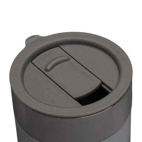 300 ml silicone-coated ceramic mug. Removable PP cap with sliding opening