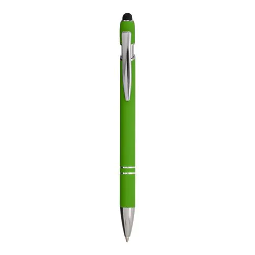 Penna a scatto in alluminio gommato con gommino per touch screen e clip in metallo Penna a scatto in alluminio gommato con gommino per touch screen e clip in metallo