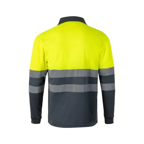 VL VULCAN. Polo bicolore (160g/m²) à manches longues, en polyester (100%)