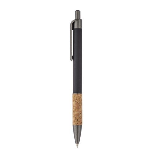 Aluminum pen with cork handle, burnished clip, top and tip
