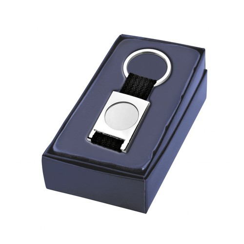 PORTE-CLÉS TISSU NOIR SATINÉ CAVITÉ 25MM