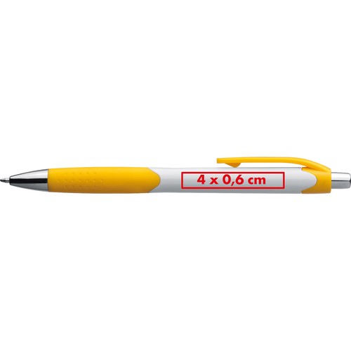 Plastic ball pen with white shaft and rubber grip zone Plastic ball pen with white shaft and rubber grip zone