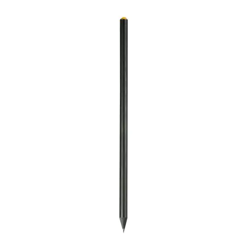 Black wooden pencil with graphite lead, black wood, cylindrical cross-section