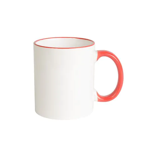 White grade A ceramic mug with coloured handle and edge, For dishwashers White grade A ceramic mug with coloured handle and edge, For dishwashers