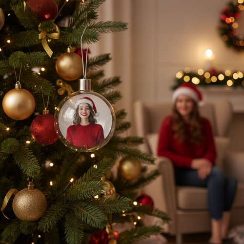 Boule de Noël Photo Personnalisée – Cristalline, Pleine Couleur