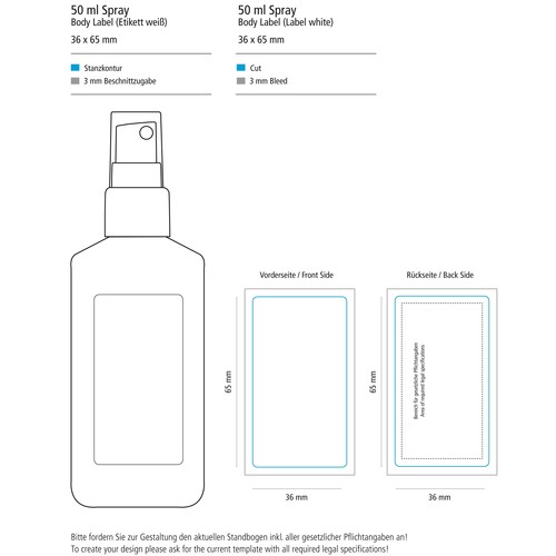 Desinfecterende spray voor de handen, 50 ml, Body Label  (R-PET)