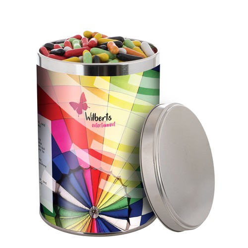 Large tin 1.3 liters, filled with candy