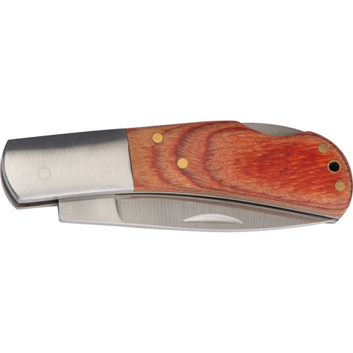 Folding knife with wooden handle