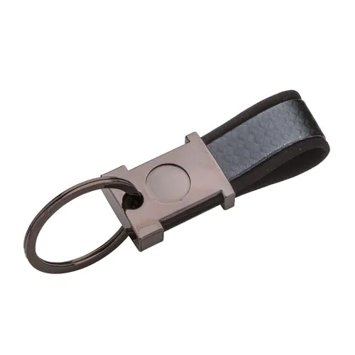 Porte-clés en métal bruni et PU bicolore, avec un espace adapté au logo en résine Porte-clés en métal bruni et PU bicolore, avec un espace adapté au logo en résine