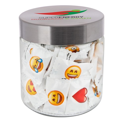 Bocal en verre de 0,9 litre, rempli de bonbons