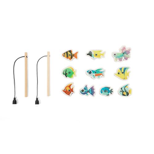 FISHY. Jeu de pêche composé de 10 poissons en bois, idéal pour les enfants