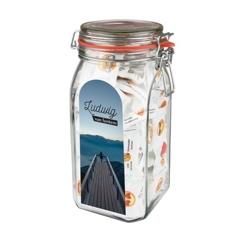 Big glass jar 1,5 liter, filled with candy