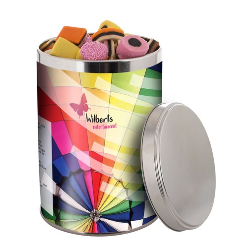 Large tin 1.3 liters, filled with candy