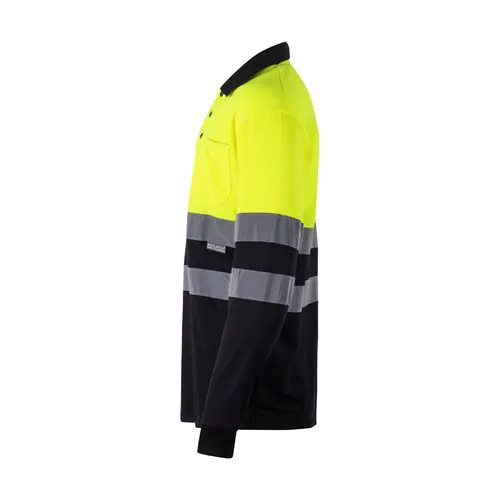 VL VULCAN. Polo bicolore (160g/m²) à manches longues, en polyester (100%)