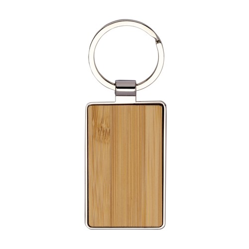 Porte-clés rectangulaire en métal avec façade en bambou Porte-clés rectangulaire en métal avec façade en bambou