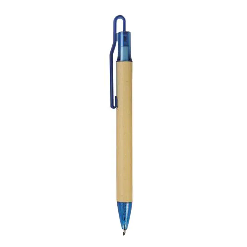 Push button ball pen with recycled carton barrel and plastic fittings