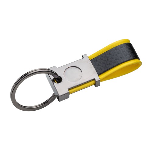 Porte-clés en métal bruni et PU bicolore, avec un espace adapté au logo en résine Porte-clés en métal bruni et PU bicolore, avec un espace adapté au logo en résine