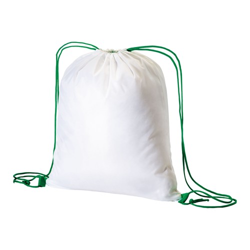 210T white polyester backpack with choke closure and colored cords 210T white polyester backpack with choke closure and colored cords