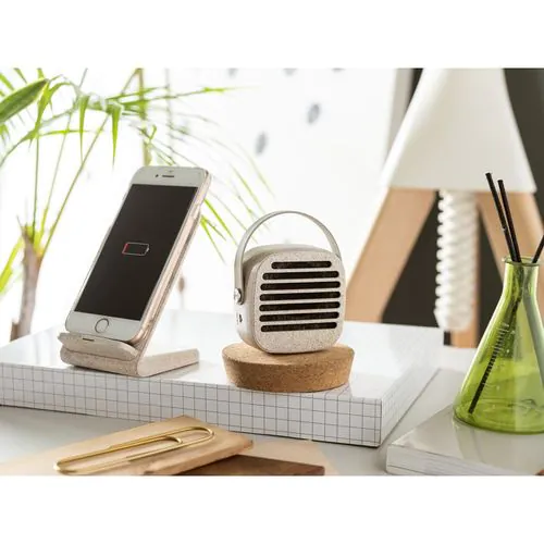 ENGLERT. Soporte para smartphone con cargador inalámbrico, rápido, de 10 W en ABS reciclado (100% rABS) y fibra de paja de trigo
