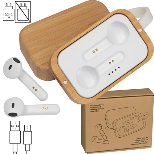 Auricolari per telefono in scatola in bamboo HAZEL