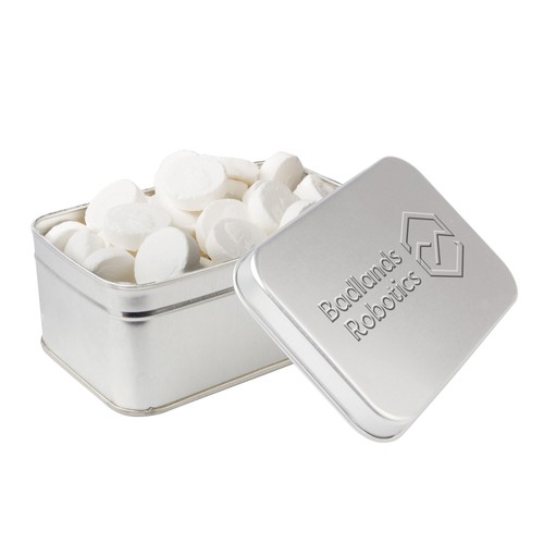 Square tin with embossing