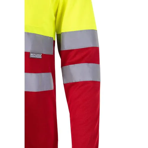 VL VULCAN LARGE. Polo bicolore (160g/m²) à manches longues, en polyester (100%)