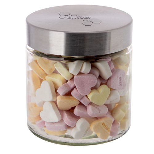 Bocal en verre de 0,9 litre avec embossage, rempli de bonbons Bocal en verre de 0,9 litre avec embossage, rempli de bonbons