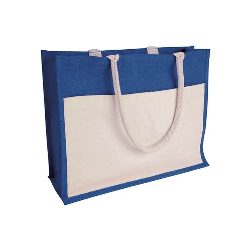 Borsa in juta con interno in PVC, soffietto, manici lunghi e tasca esterna Borsa in juta con interno in PVC, soffietto, manici lunghi e tasca esterna