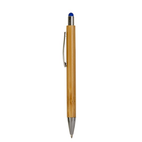 Bamboo barrel push ball pen with colored touch point and chrome tip