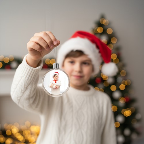 Boule de Noël Photo Personnalisée – Cristalline, Pleine Couleur