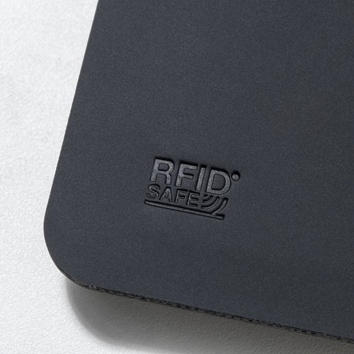 Anti-RFID card holder made of soft PU. With six card compartments and RFID logo