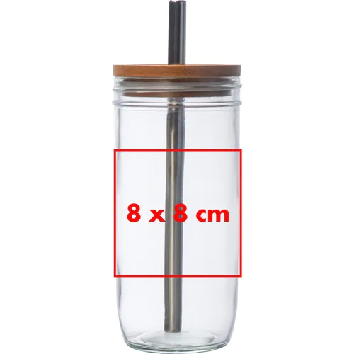 Glass mug with bamboo lid and straw Glass mug with bamboo lid and straw