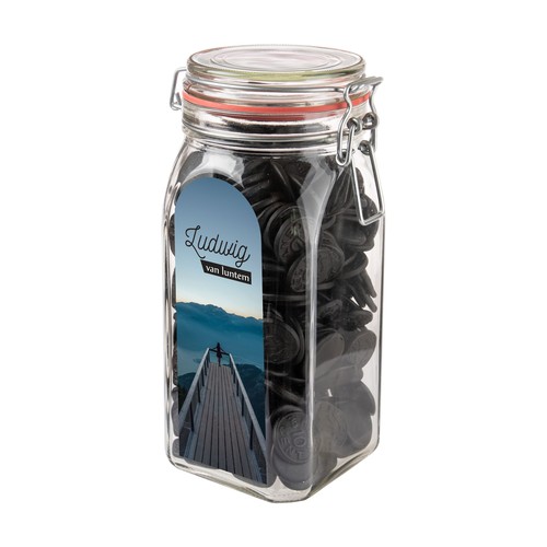 Big glass jar 1,5 liter, filled with candy