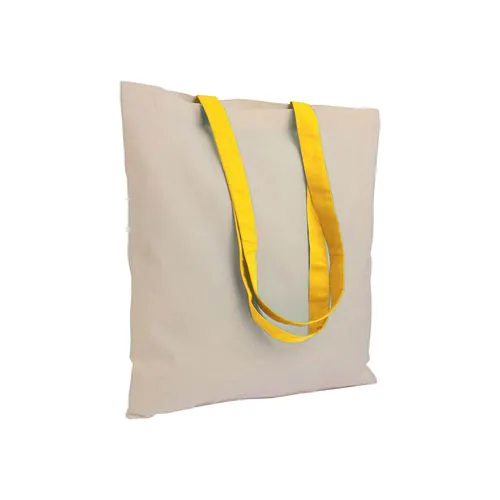 135 g/m2 natural cotton shopping bag with coloured long handles 135 g/m2 natural cotton shopping bag with coloured long handles