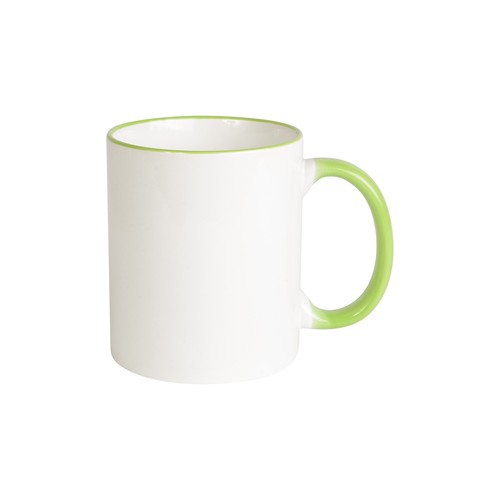 White grade A ceramic mug with coloured handle and edge, For dishwashers
