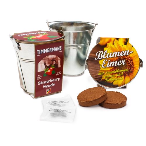 Set coltivazione semi con piccolo secchio di zinco 10 cm