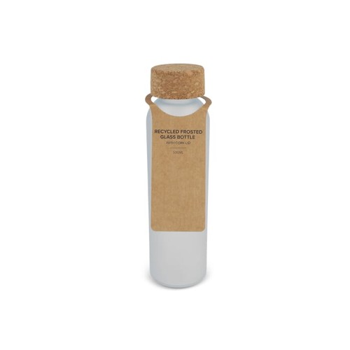Bottiglia di vetro riciclato effetto ghiaccio con tappo in sughero 500ml Bottiglia di vetro riciclato effetto ghiaccio con tappo in sughero 500ml