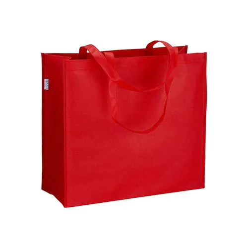 Bolsa de PET reciclado 80 g/m2, asas largas y fuelle Bolsa de PET reciclado 80 g/m2, asas largas y fuelle