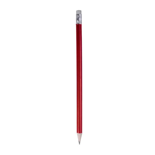 Wooden pencil with graphite lead, cylindrical cross-section and white rubber, sharpened Wooden pencil with graphite lead, cylindrical cross-section and white rubber, sharpened