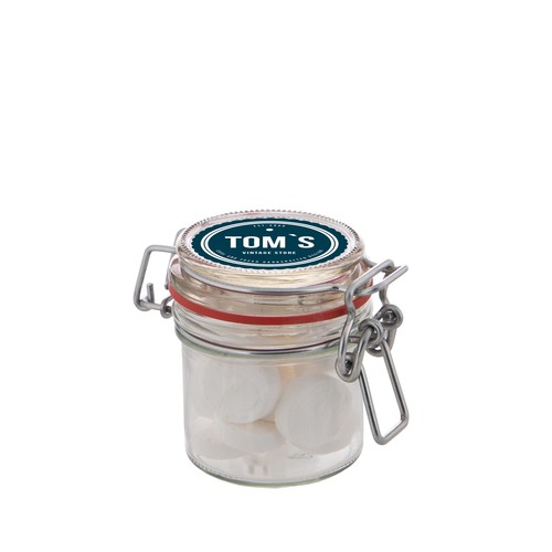 Mini pot en verre 0,13 litre, rempli de bonbons Mini pot en verre 0,13 litre, rempli de bonbons