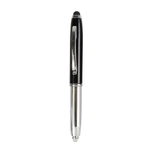 Mini penna in plastica color argento, con cappuccio e clip in metallo, con luce
