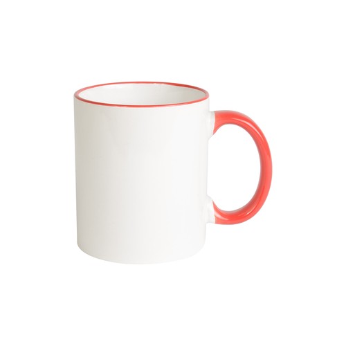 White grade A ceramic mug with coloured handle and edge, For dishwashers White grade A ceramic mug with coloured handle and edge, For dishwashers