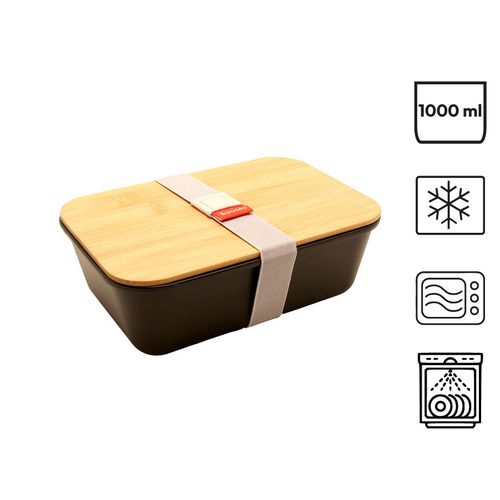 Bento 'Ikoma', black, with bamboo lid Bento 'Ikoma', black, with bamboo lid