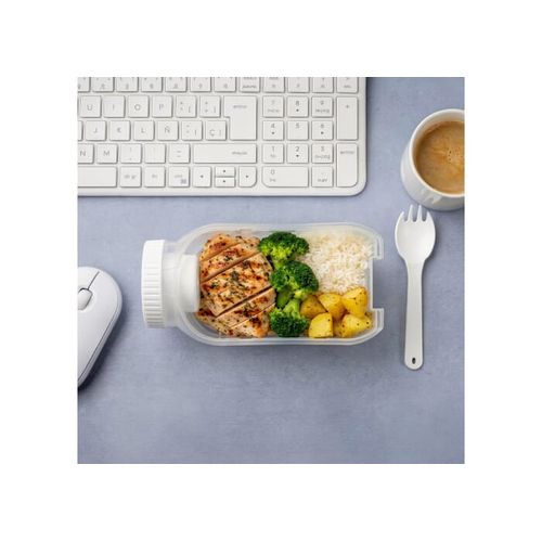 Boîte à lunch tout-en-un avec compartiment à sauce et cuillère-fourchette Boîte à lunch tout-en-un avec compartiment à sauce et cuillère-fourchette
