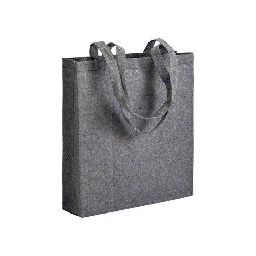 150 g/m2 recycled cotton shopping bag, melange effect, long handles and gusset