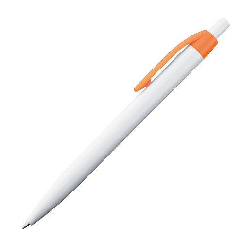 White plastic ball pen with coloured clip